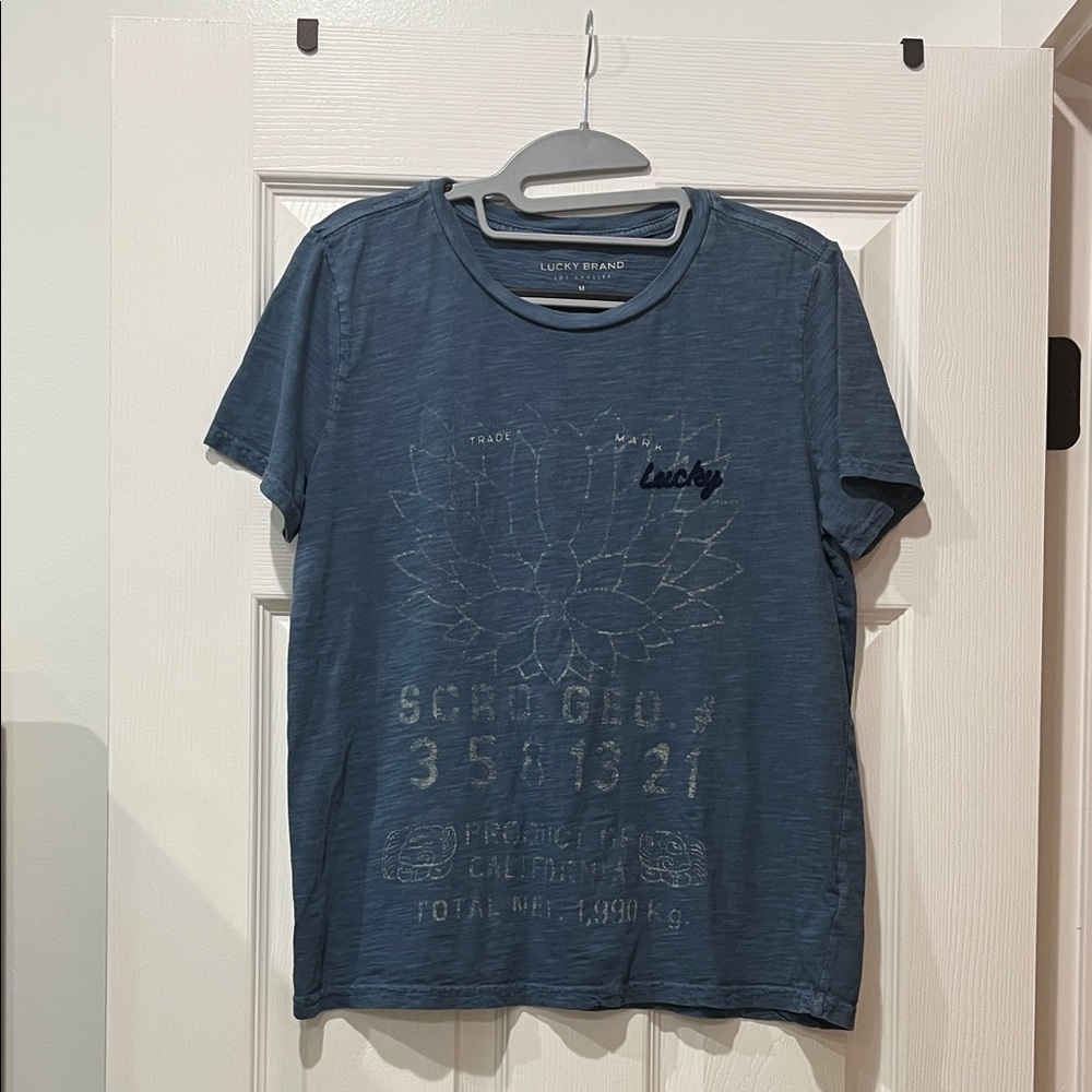 🌷3 Tops for $18 - Lucky Brand Slate Blue Graphic Short Sleeve Tee - Women's Sz M - Picture 4 of 4
